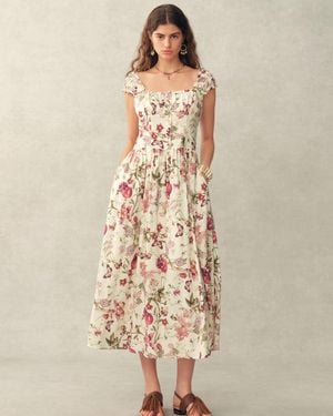 Fabrique Rosalina Smocked Pomegranate Print Strap Dress - Multicolour