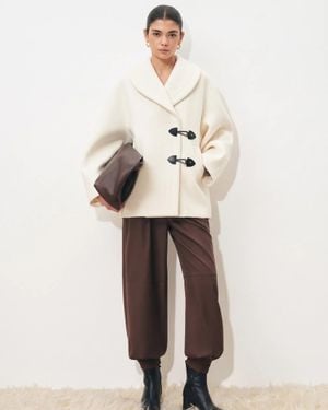 Fabrique Rae Asymmetric Shawl Collar Cocoon Coat - Natural