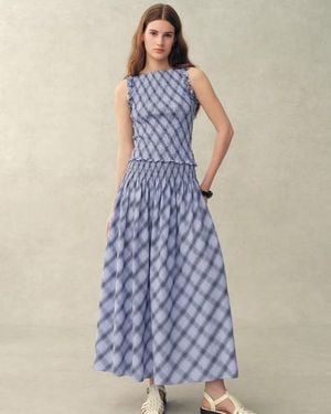 Fabrique Crystal Smocked A Line Plaid Skirt - Blue