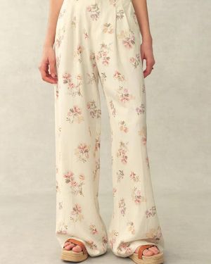 Fabrique Flora Floral Wide Leg Pants - Natural