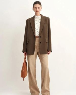 Fabrique Fanny Striped Herringbone Button Suit Blazer - Natural