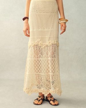 Fabrique Angelica Floral Openwork Straight Maxi Skirt - Natural