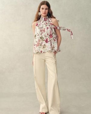 Fabrique Pernilla Pomegranate Floral Print Tie Neck Blouse - Natural