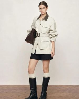 Fabrique Atticus Belted Leather-Collar Jacket - Natural
