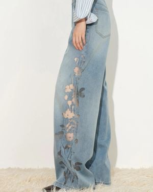 Fabrique Myla Burnout Mesh Wide Leg Jeans - Blue