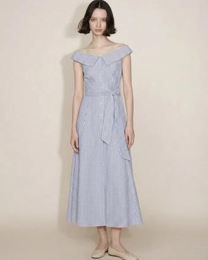 Fabrique Claudia Off Shoulder Striped Dress - Purple