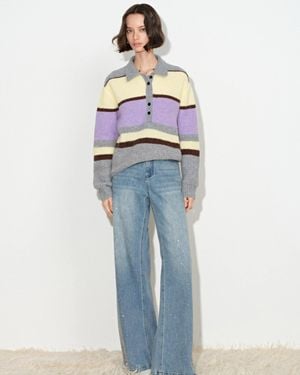 Fabrique Catherine Contrast Stripe Polo Neck Jumper - Blue