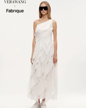 Fabrique Cascade Ruffled Tie-Front One Shoulder Dress - Gray