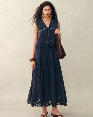 Fabrique Ivy Sailor Collar Sleeve Sleeveless Top And Skirt Set - Blue
