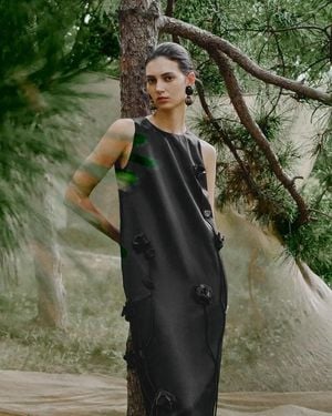 Fabrique Eleanor Handcrafted Flora 3D Studded Sleeveless Dress - Green