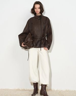 Fabrique Rue Belted Elephant Embossed Cropped Jacket - Multicolour