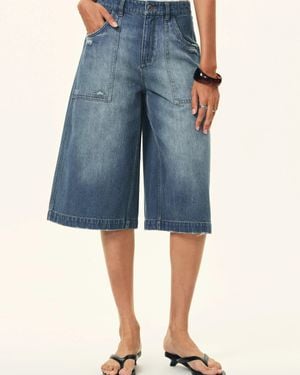 Fabrique Roxy Faded Washed Bermuda Jeans - Blue