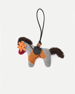 Fabrique Phillipa Knit Gingham Flower Eye Pony Bag Charm - Multicolour