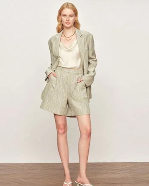 Fabrique Cephas Pleated Fabric Blazer And Shorts Matching Set - Natural