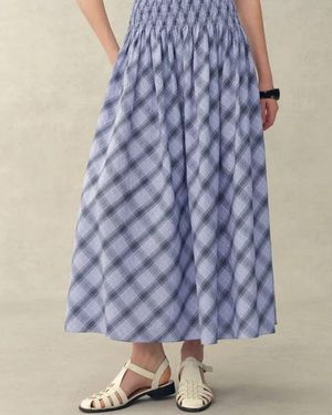 Fabrique Crystal Smocked A Line Plaid Skirt - Blue