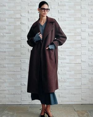 Fabrique Vesta Hem Tie Lapel Wool Coat - Black