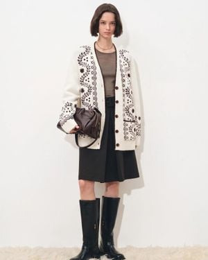 Fabrique Alder Hand Embroidery Vine Jacquard Cardigan - White