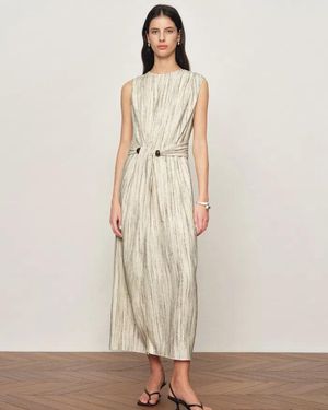 Fabrique Felicia Handwork Draping Textured Stripe Sleeveless Dress - Natural