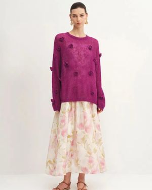 Fabrique Sally Hand Crochet 3D Floral Camellia Jumper - Pink