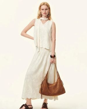 Fabrique Viola Lace Ribbon Sleeveless Top And Skirt Matching Set - Natural