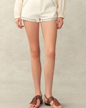 Fabrique Cori Boho Mother Of Pearl Studded A Line Shorts - Natural