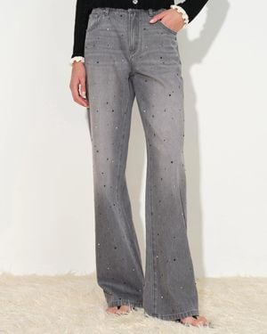 Fabrique Astra Crystal Embellished Straight Leg Jeans - Gray