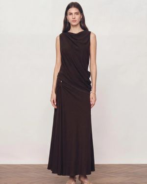 Fabrique Florence Asymmetric Draped Sleeveless Top And Maxi Skirt Set - White
