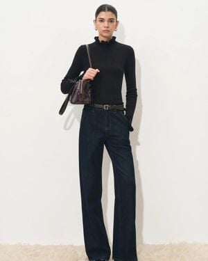 Fabrique Lieve Ruffle Trim Fitted Turtleneck Top - Blue