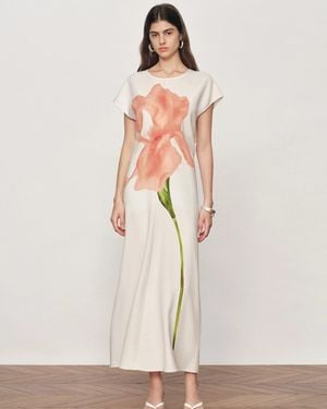 Fabrique Adelaide Iris Print Short-Sleeve Dress - Natural