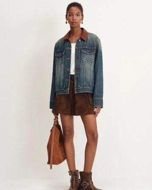 Fabrique Jennifer Hand Sewn Suede Collar Denim Jacket - Blue