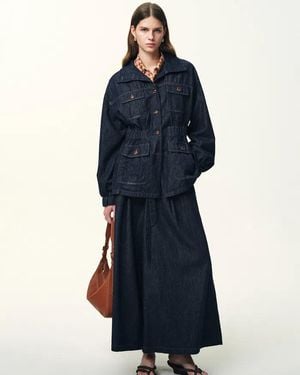 Fabrique Solene Utility Style Fitted Denim Jacket And Long Skort Set - Blue