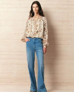 Fabrique Vila Persian Inspired Floral Puff Sleeve Blouse - Natural
