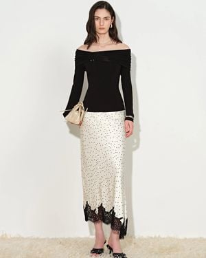 Fabrique Mia Metallic Button Off Shoulder Knit Top - Natural