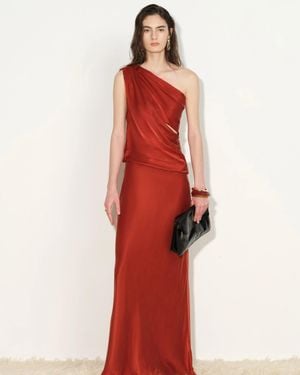 Fabrique Aurora Draped One Shoulder Top And Skirt Set - Red