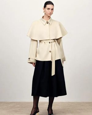 Fabrique Harmony Detachable Cape Shearling Short Coat - Natural