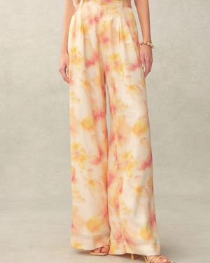 Fabrique Bella Handpainted Floral Wide Leg Pants - Natural