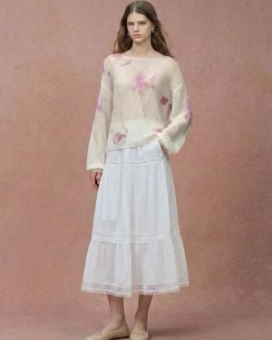 Fabrique Lilia Hand Painted Iris And Lily Print Knit Sweater - Blue