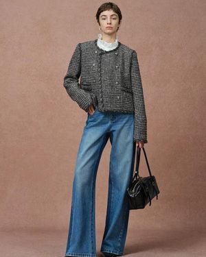 Fabrique Sloane Double Breasted Metallic Trim Tweed Jacket - Blue