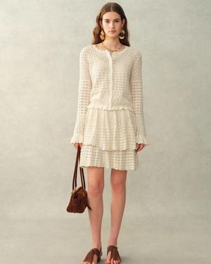 Fabrique Daisy Ruffle-Trim Cardigan And Skirt Matching Set - Natural