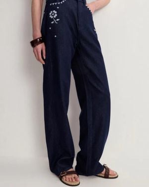 Fabrique Fiona Floral Embroidered Straight Leg Jeans - Blue