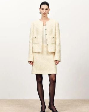 Fabrique Grasse Textured Boxy Jacket And Skirt Matching Set - Natural