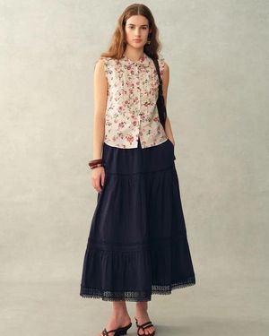 Fabrique Ursa Hand Painted Floral Sleeveless Top - Blue