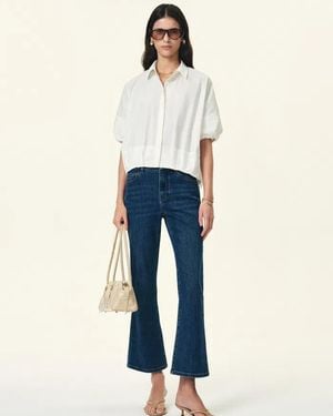 Fabrique Claire Drop Shoulder High Low Puff Sleeve Shirt - Blue