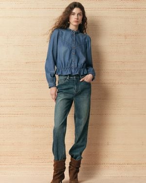 Fabrique Laura Ruffle Trim Denim Shirt - Blue