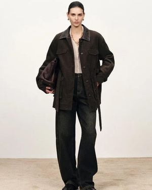 Fabrique Serena Faux Leather Lapel Jacket - Black