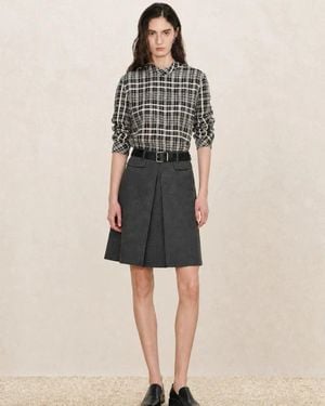 Fabrique Raven Plaid Mock Neck Tie Back Shirt - Natural