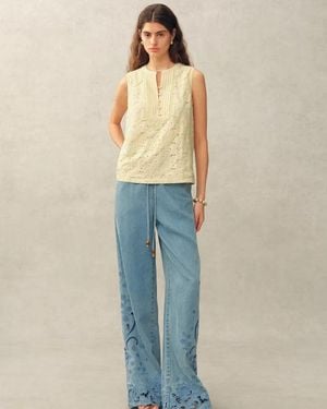 Fabrique Charlotte Marigold Lace Embroidery Sleeveless Top - Blue