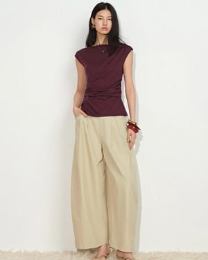 Fabrique Gemma Ruched Short Sleeve Top - Natural