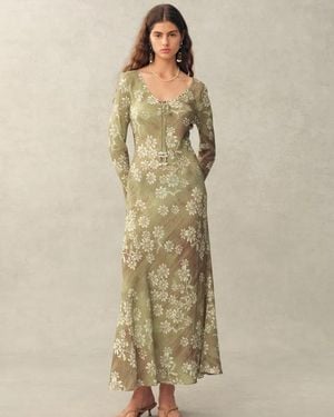 Fabrique Iris Handpainted Floral Long Sleeve Dress - Natural