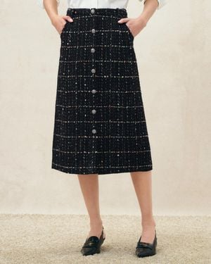 Fabrique Eleanor Metallic Flecked Houndstooth Skirt - Black